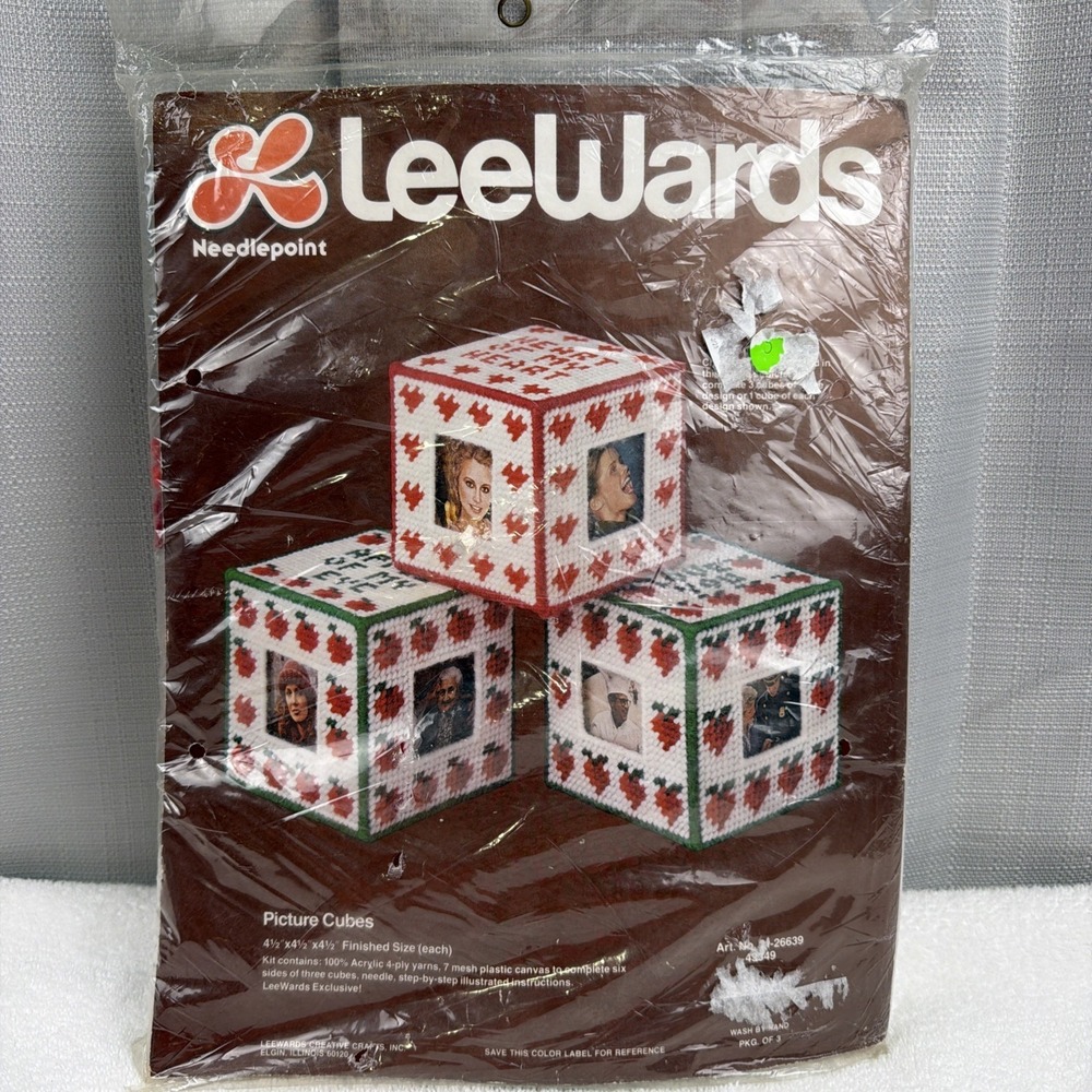 Vintage LeeWards Exclusive Needlepoint Picture Cubes Kit Cottage core 3 Cubes